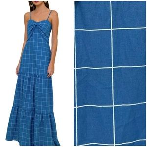 Lalibela Blue Check Maxi Dress Size XS